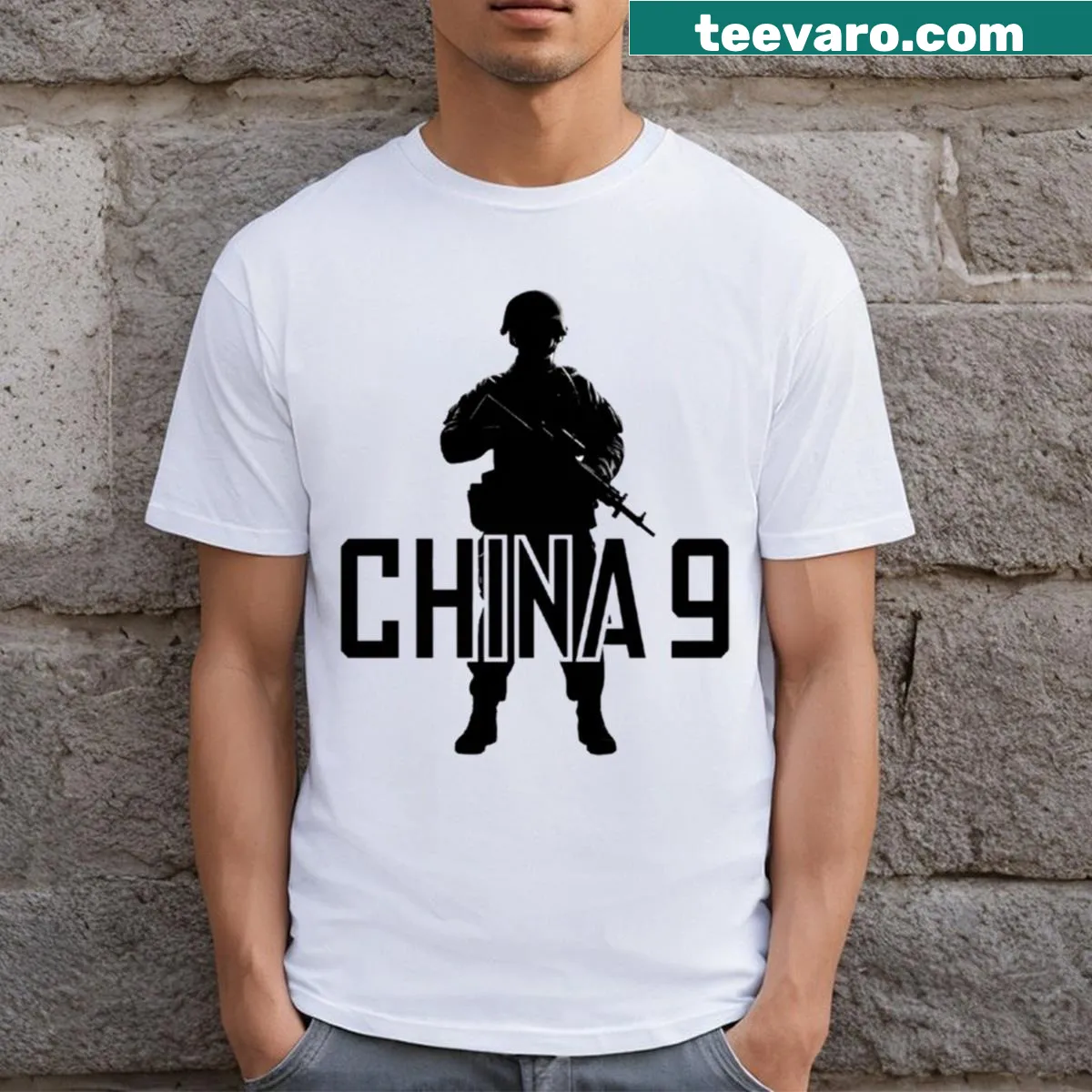 T-shirt featuring the number nine and patriotic symbols — on a men's t-shirt
