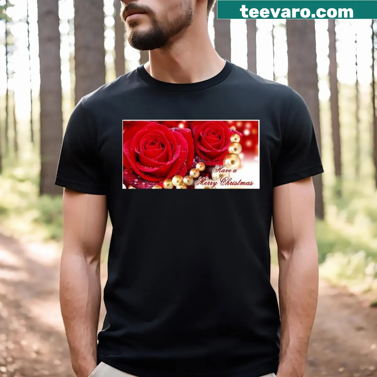 Playful Christmas-themed t-shirt with festive graphics — on a men's t-shirt