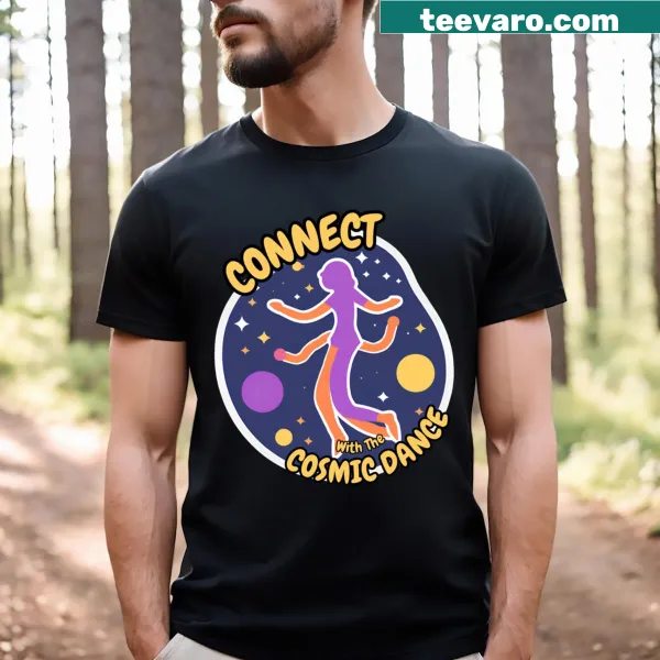 Cosmic dance graphic T-shirt with celestial elements