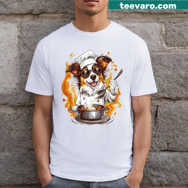 Chef dog wearing sunglasses and holding a cooking pot illustration