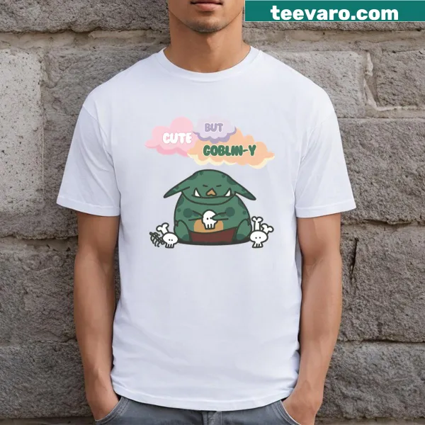 T-shirt featuring a cute goblin illustration in green and orange