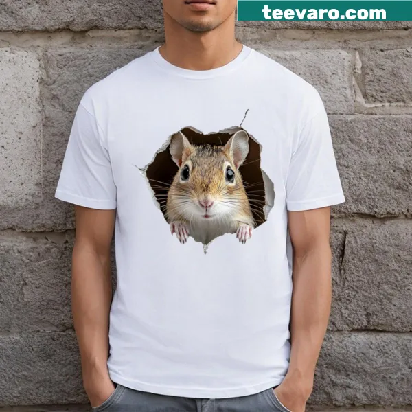 Illustration of a cute peeking gerbil on a T-shirt