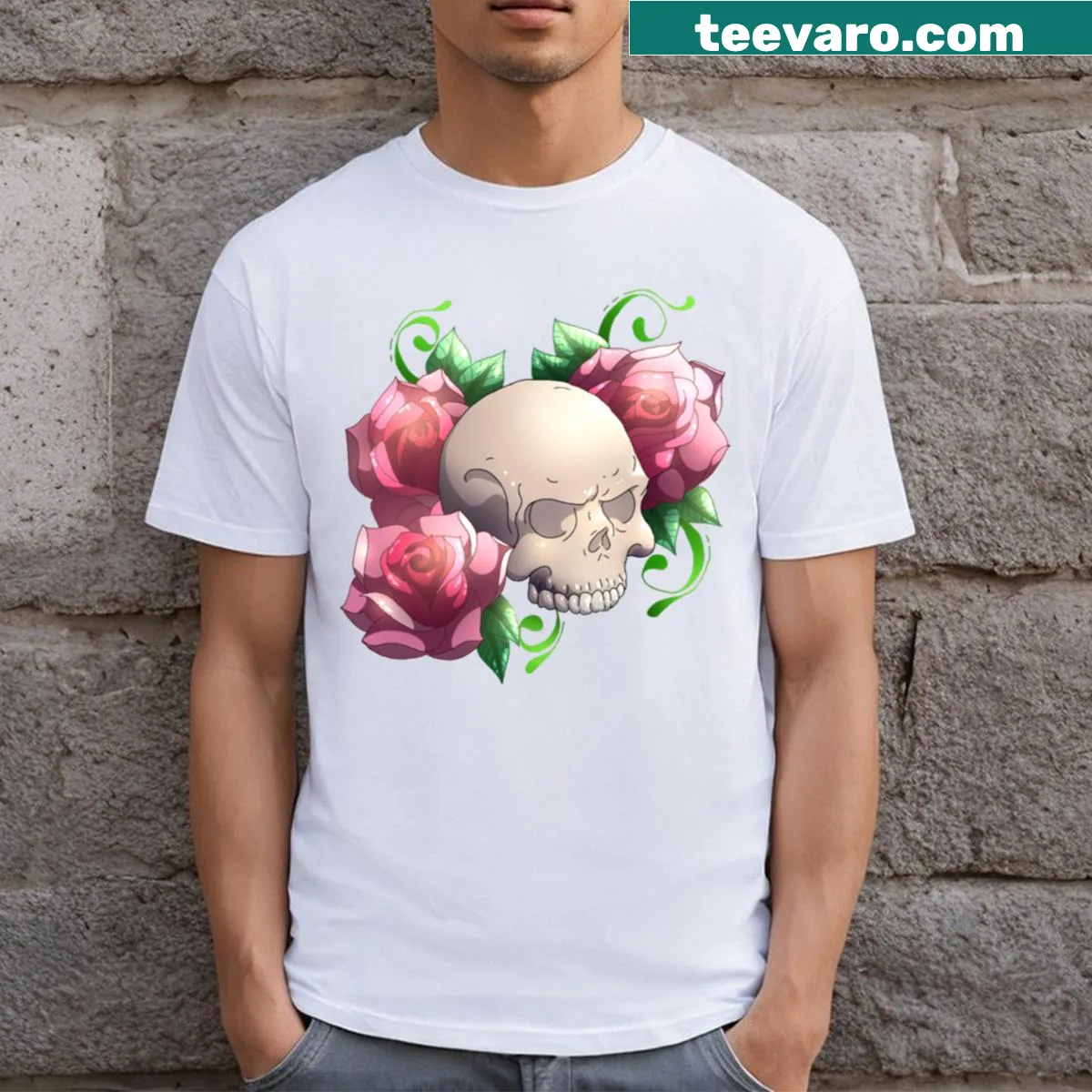 Illustrated rose design on a t-shirt — on a men's t-shirt