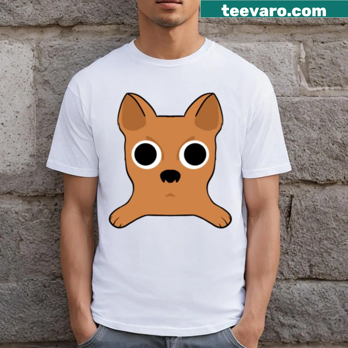 Cute t-shirt featuring a playful illustration of a puppy — on a men's t-shirt
