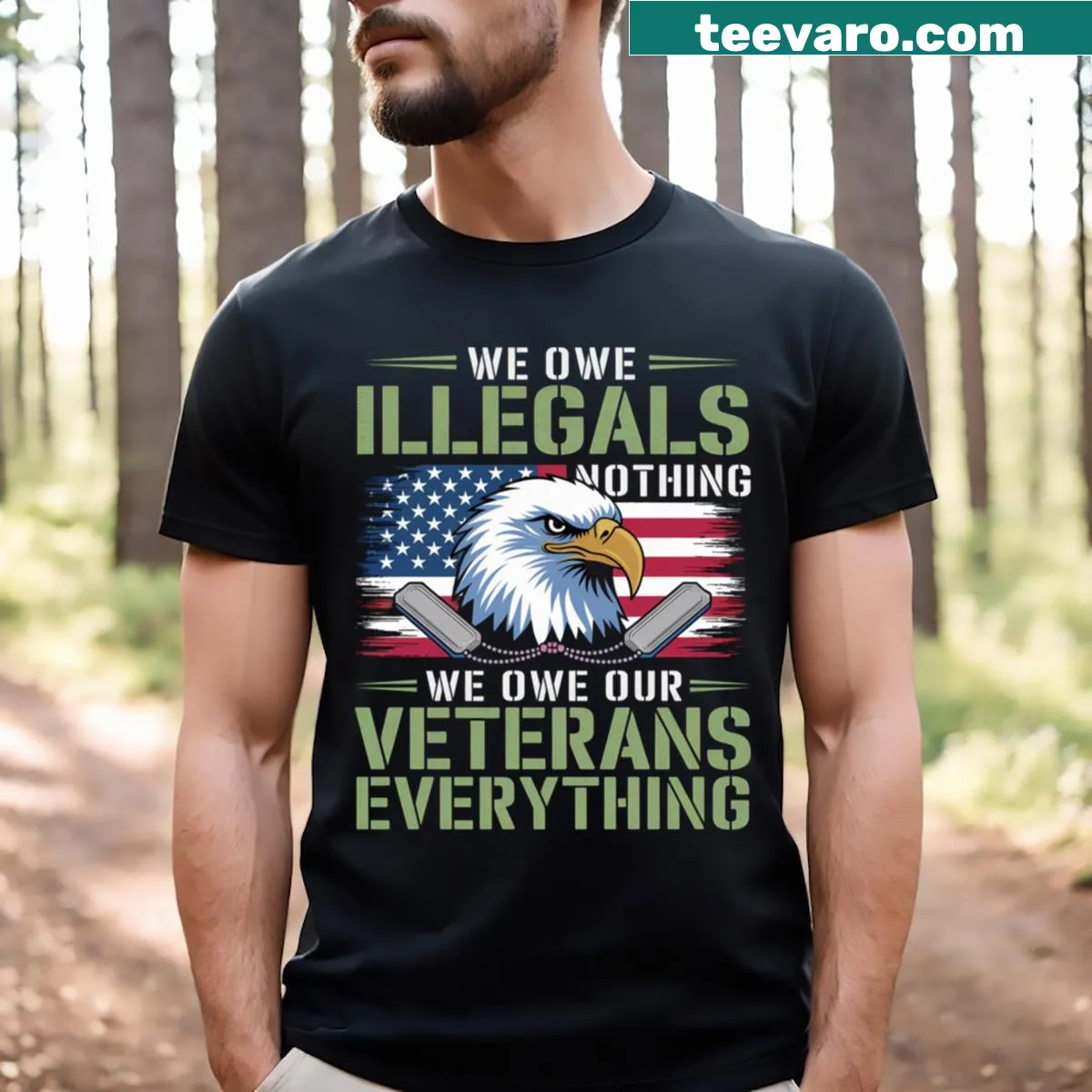 T-shirt featuring an eagle and American flag design for veterans — on a men's t-shirt