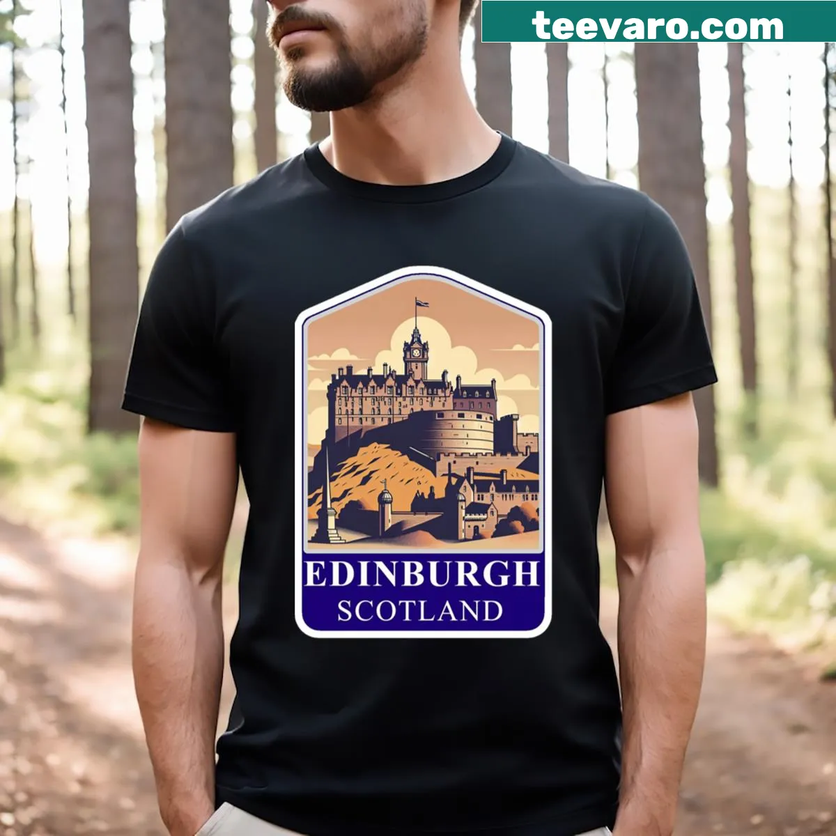 Illustrated Edinburgh skyline on a T-shirt — on a men's t-shirt