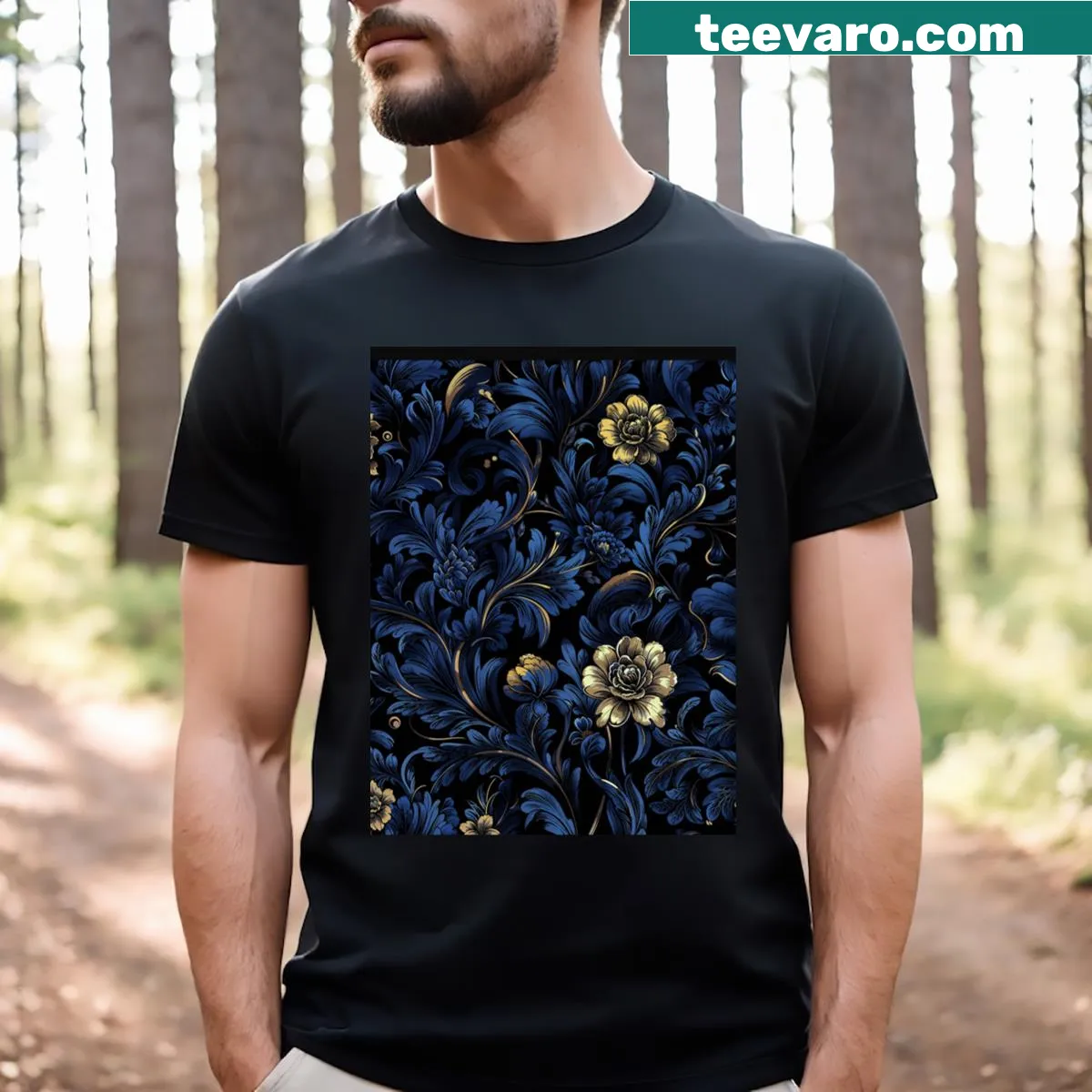 T-shirt with elegant floral ornaments pattern graphic — on a men's t-shirt