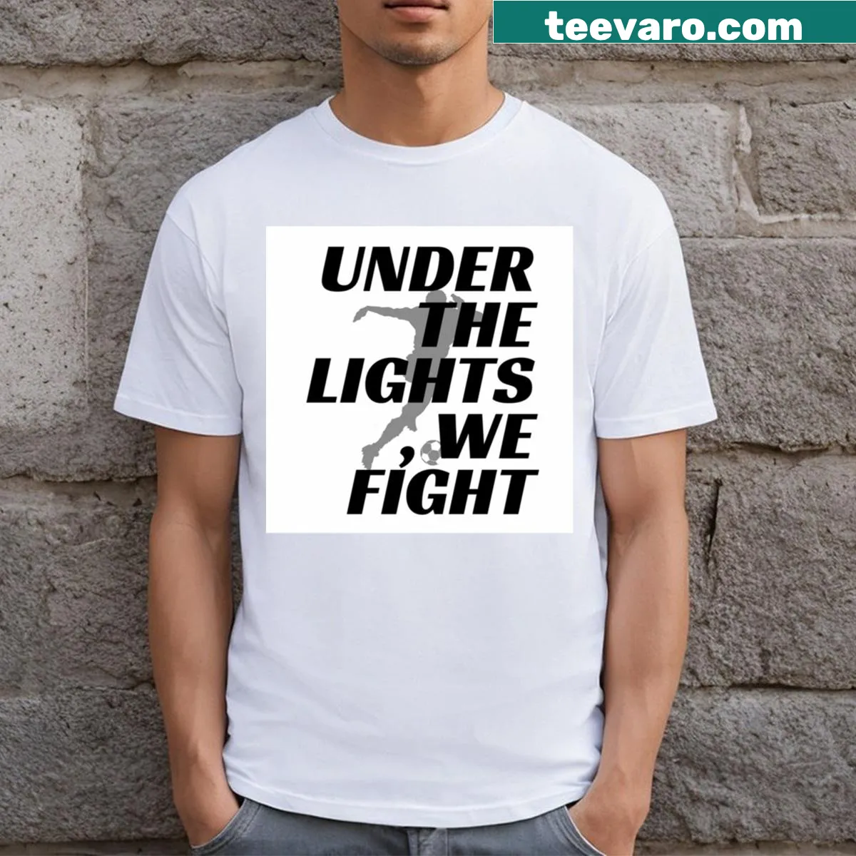 Dynamic design themed around fighting under the lights on a sports t-shirt — on a men's t-shirt
