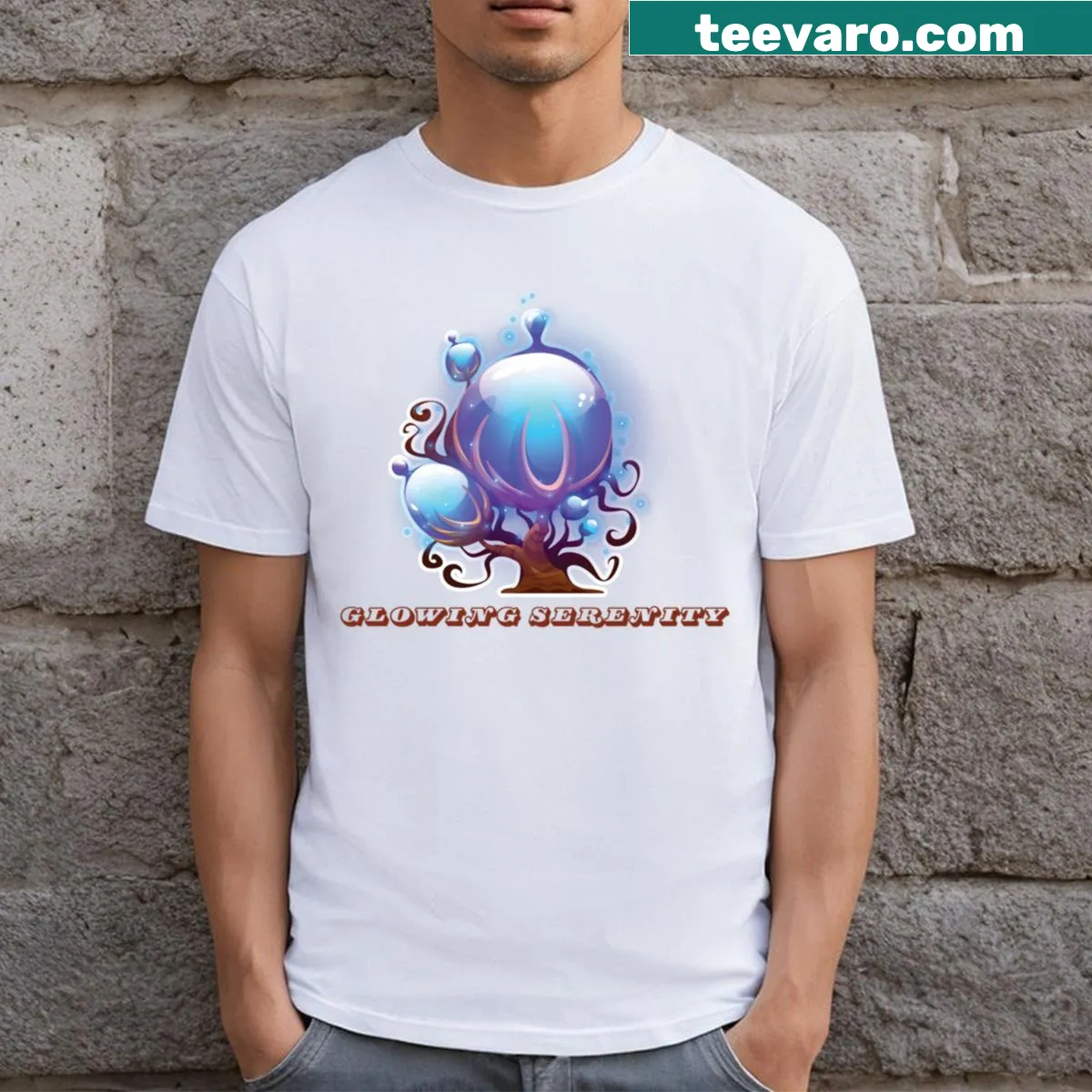 Serene typography design promoting calmness on a t-shirt — on a men's t-shirt
