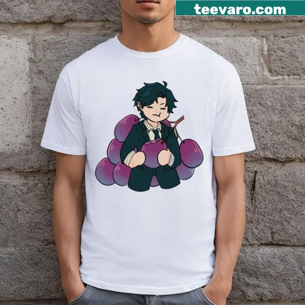 Chibi-style Grapes Jumin t-shirt featuring cute character design