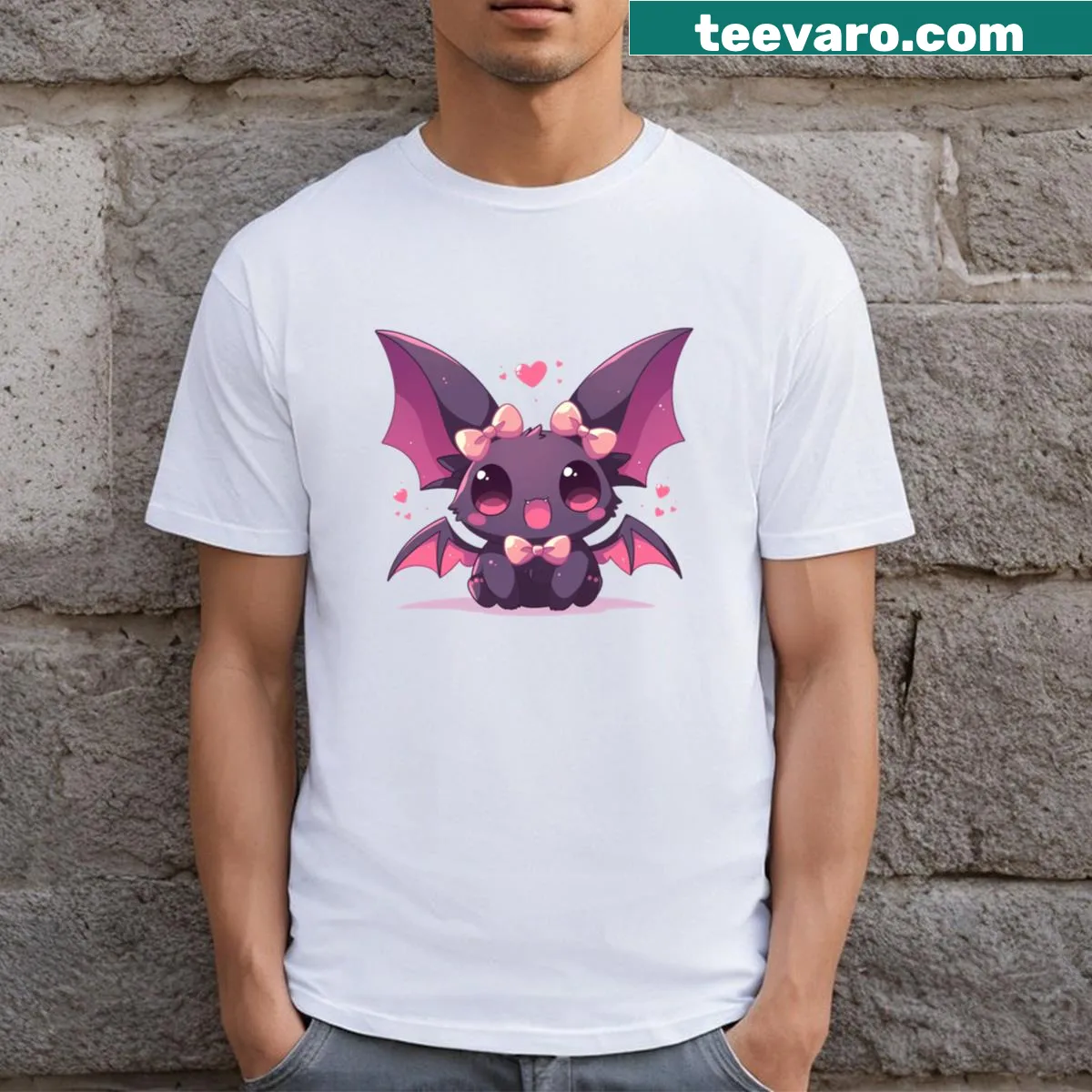 Cute cartoon bat graphic on Kawaii T-shirt — on a men's t-shirt