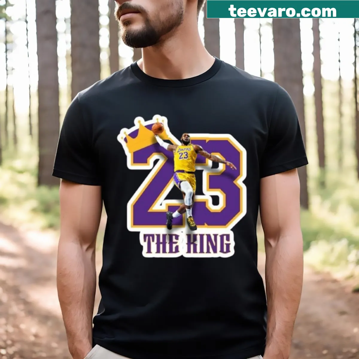 King James Los Angeles T-shirt with bold typography — on a men's t-shirt