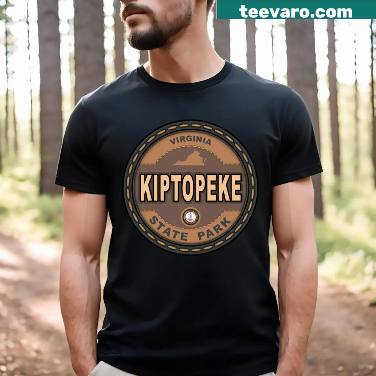 Illustrative T-shirt featuring Kiptopeke State Park — on a men's t-shirt