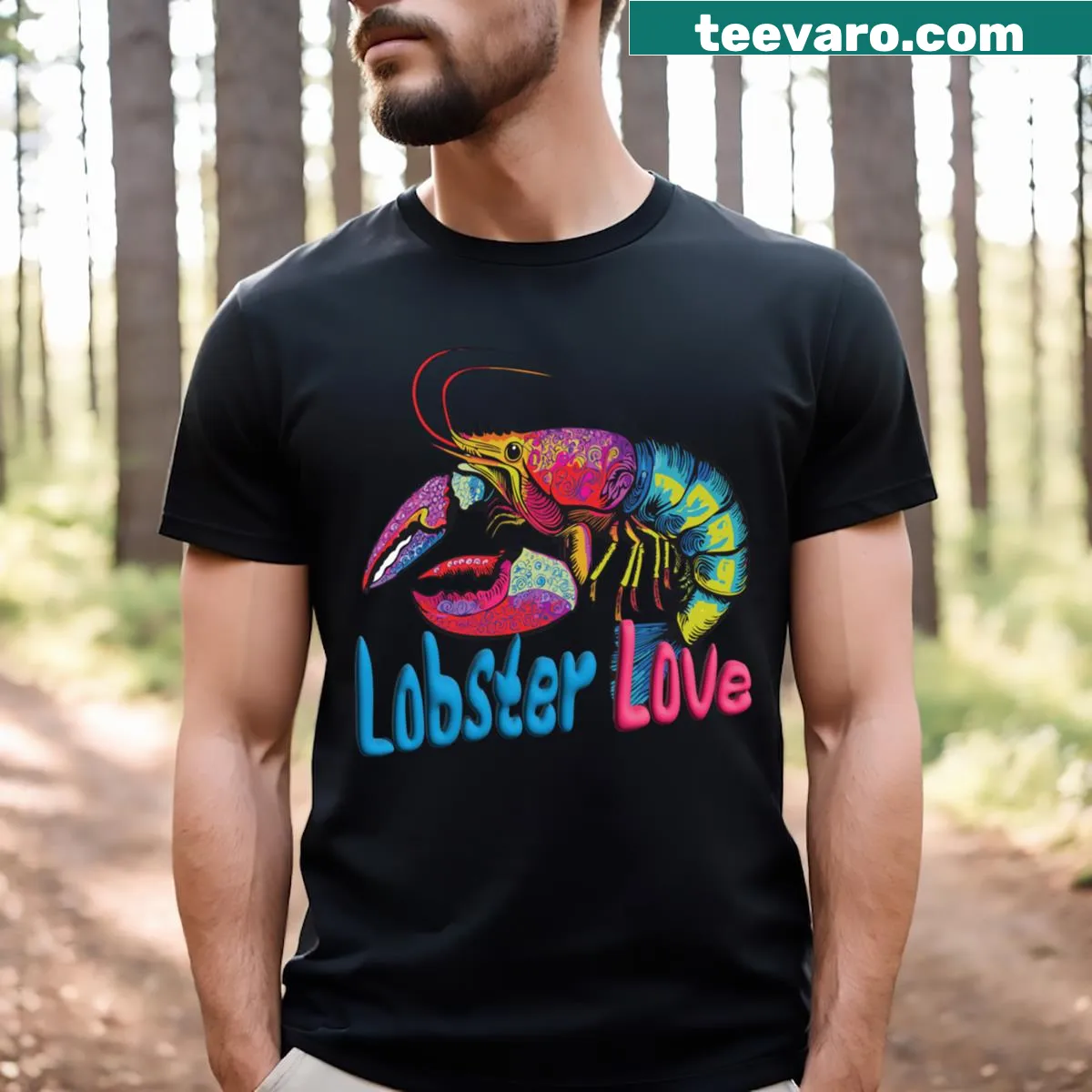Illustration of a smiling lobster on a T-shirt — on a men's t-shirt