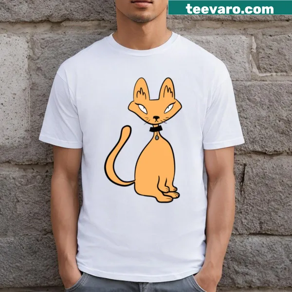 Illustration of a playful orange cat on a t-shirt