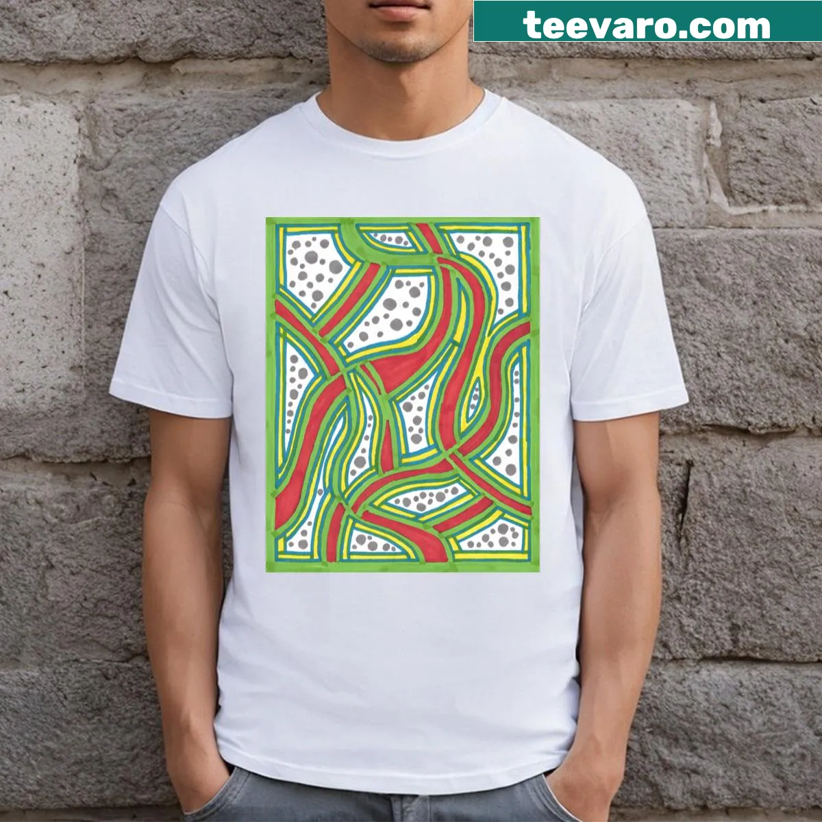 Long t-shirt featuring a graphic of serene pond life — on a men's t-shirt