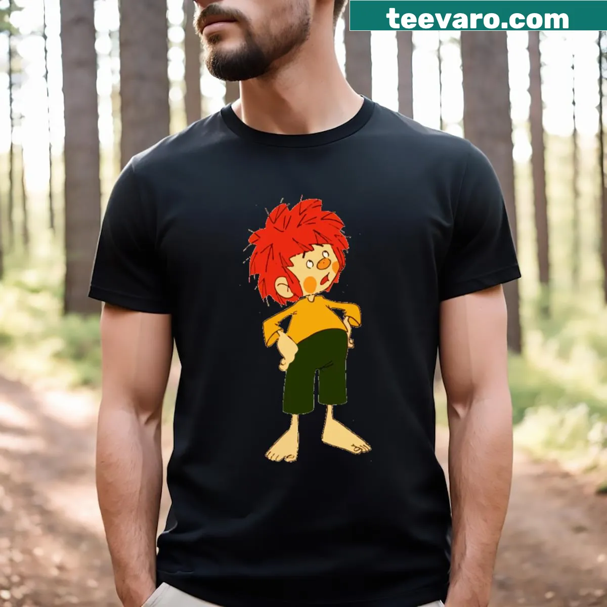 Illustrated Pumuckl character T-shirt from 1983 — on a men's t-shirt