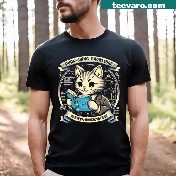 Playful cat-themed shirt with hand-lettered humor