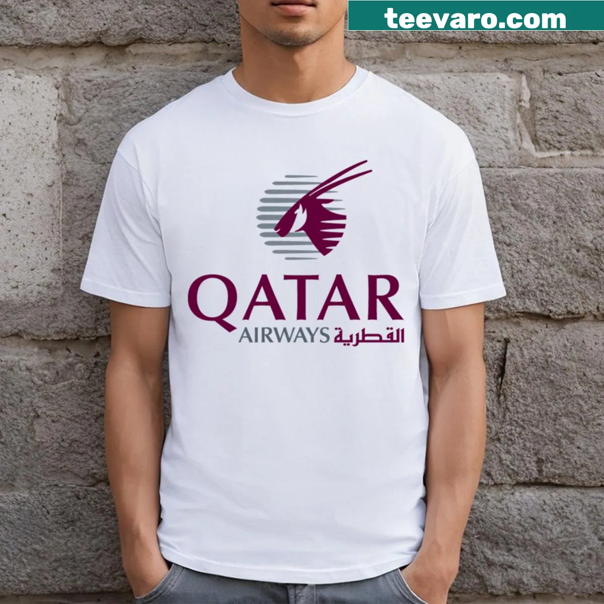 Typographic Qatar Airways design on a T-shirt — on a men's t-shirt