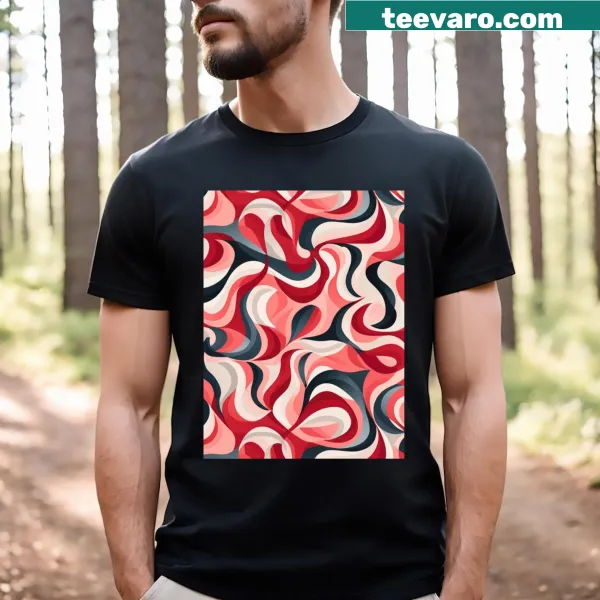 Abstract mixed media art pattern in reds on graphic t-shirt