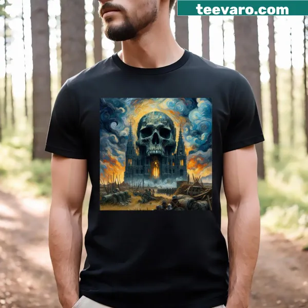 Van Gogh style skull skeleton t-shirt with artistic graphic