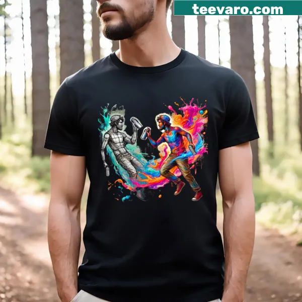Illustration of a spray painter on a T-shirt celebrating creativity.