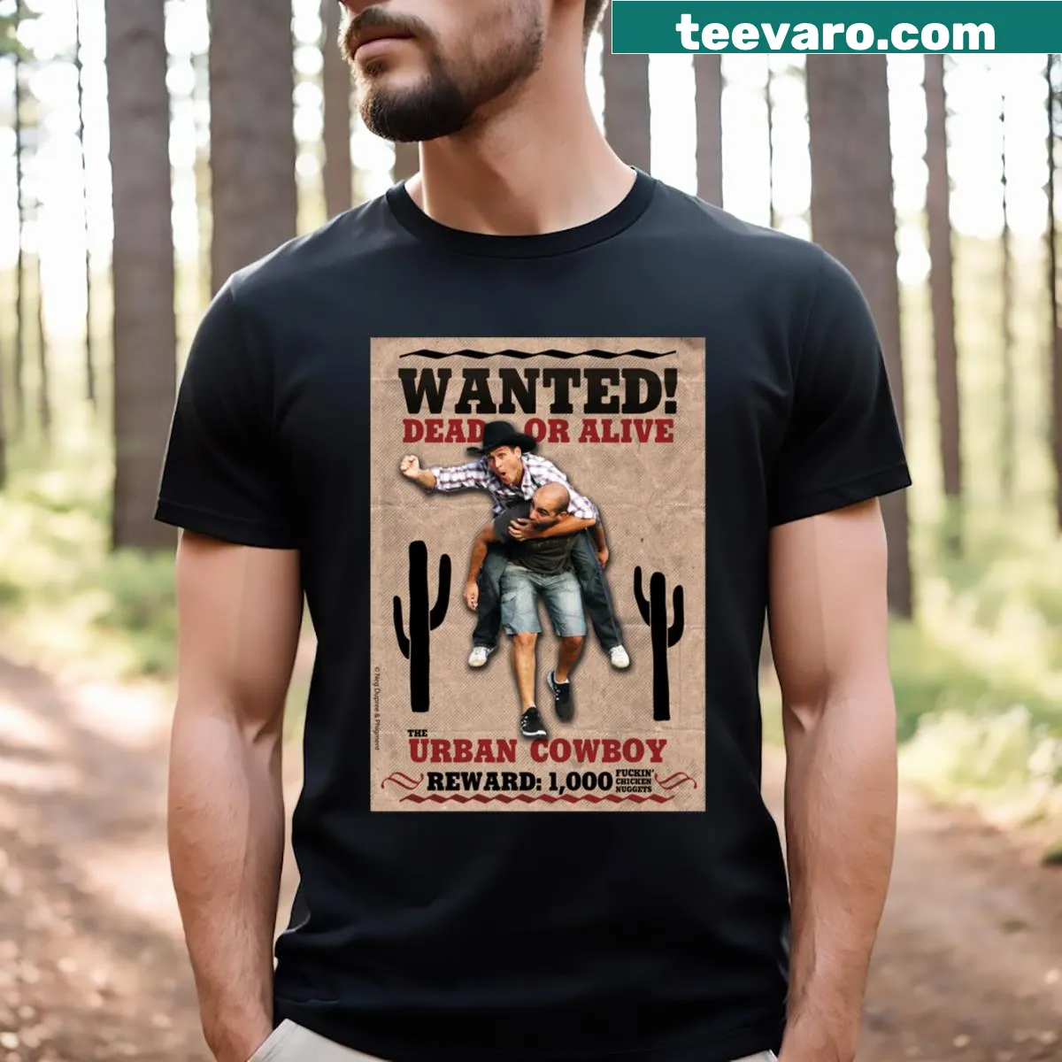 Dynamic rodeo-themed graphic on an urban sports T-shirt — on a men's t-shirt
