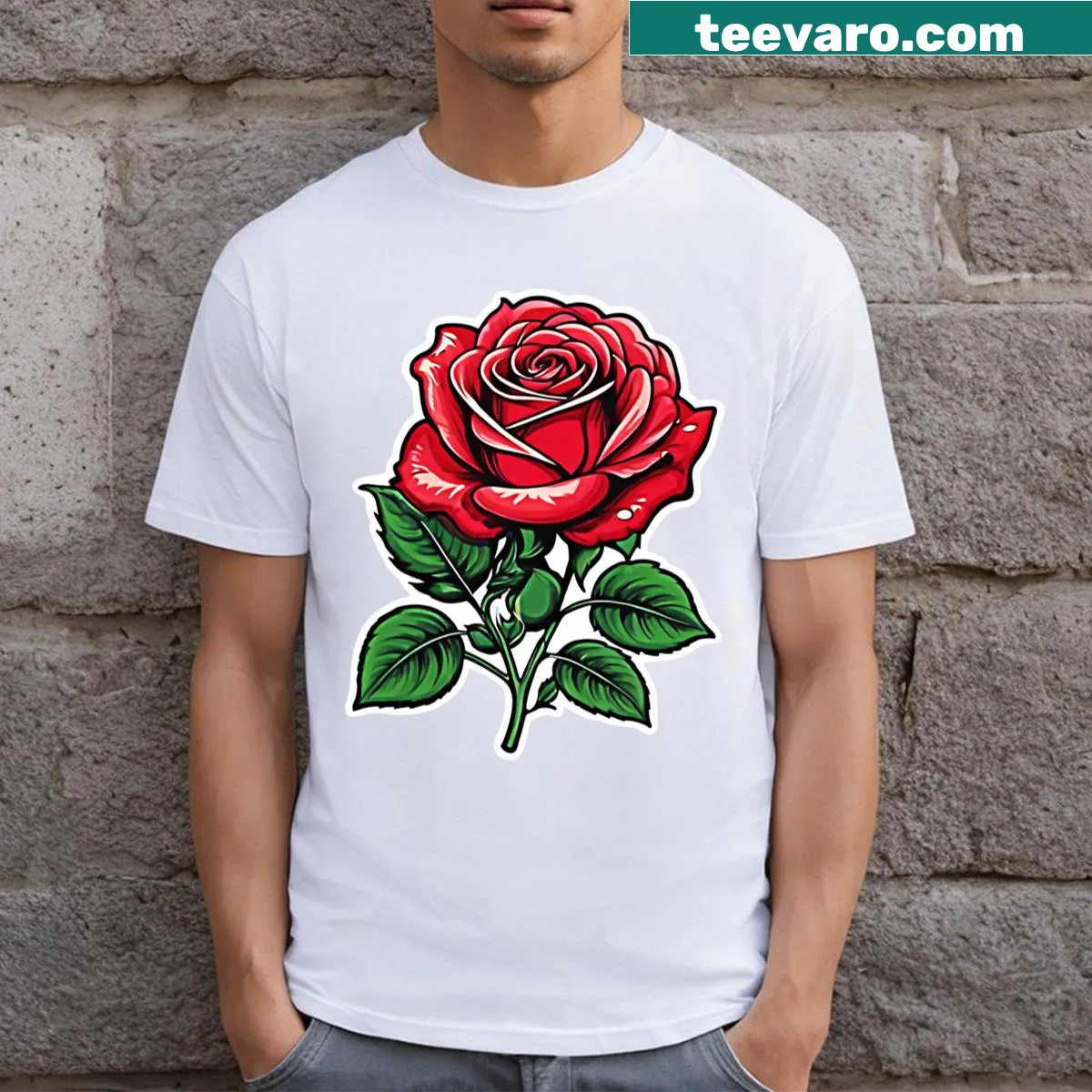 Illustration of a stylized rose in tattoo flash style on a t-shirt — on a men's t-shirt