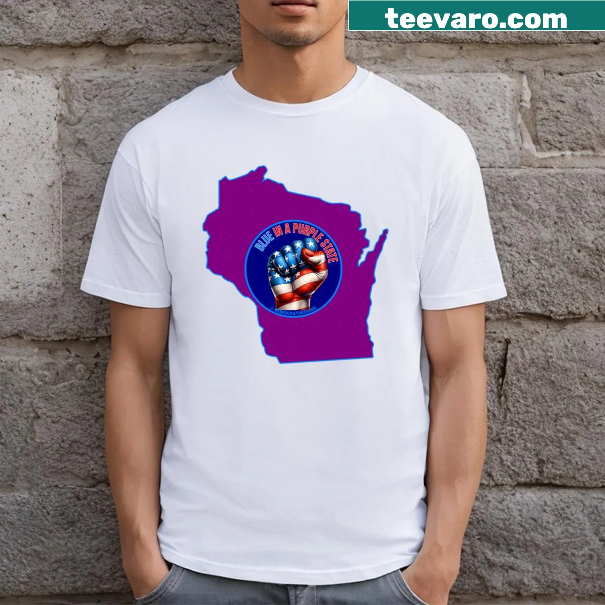 American flag design with a raised fist symbol on a t-shirt expressing resistance — on a men's t-shirt
