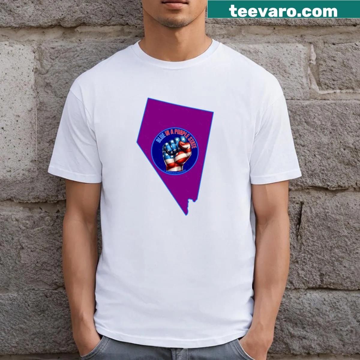 Nevada American flag design with a raised fist symbol on a t-shirt — on a men's t-shirt