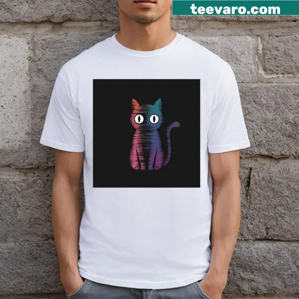 Retro-style Synthwave Neko T-shirt featuring a whimsical cat