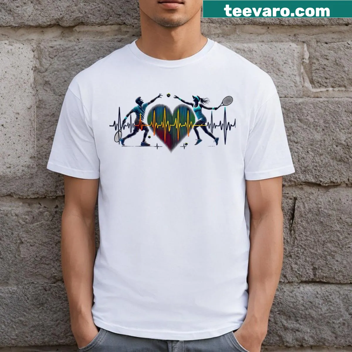 Tennis Heartbeat T-shirt design for couples who love tennis. — on a men's t-shirt