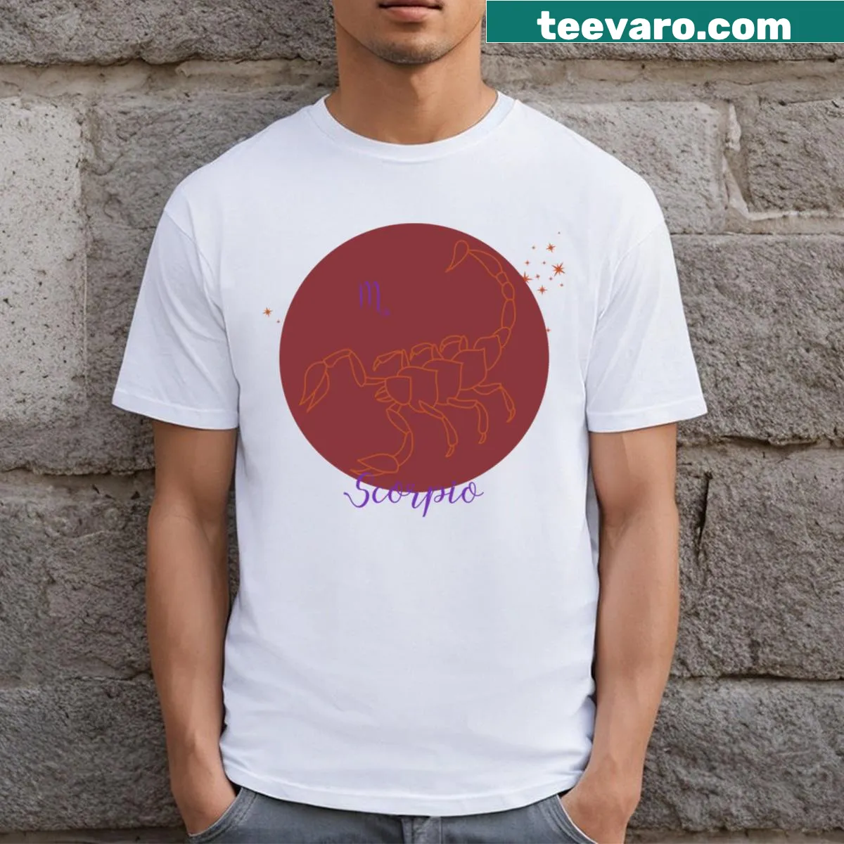 Scorpio-themed T-shirt with astrological design. — on a men's t-shirt