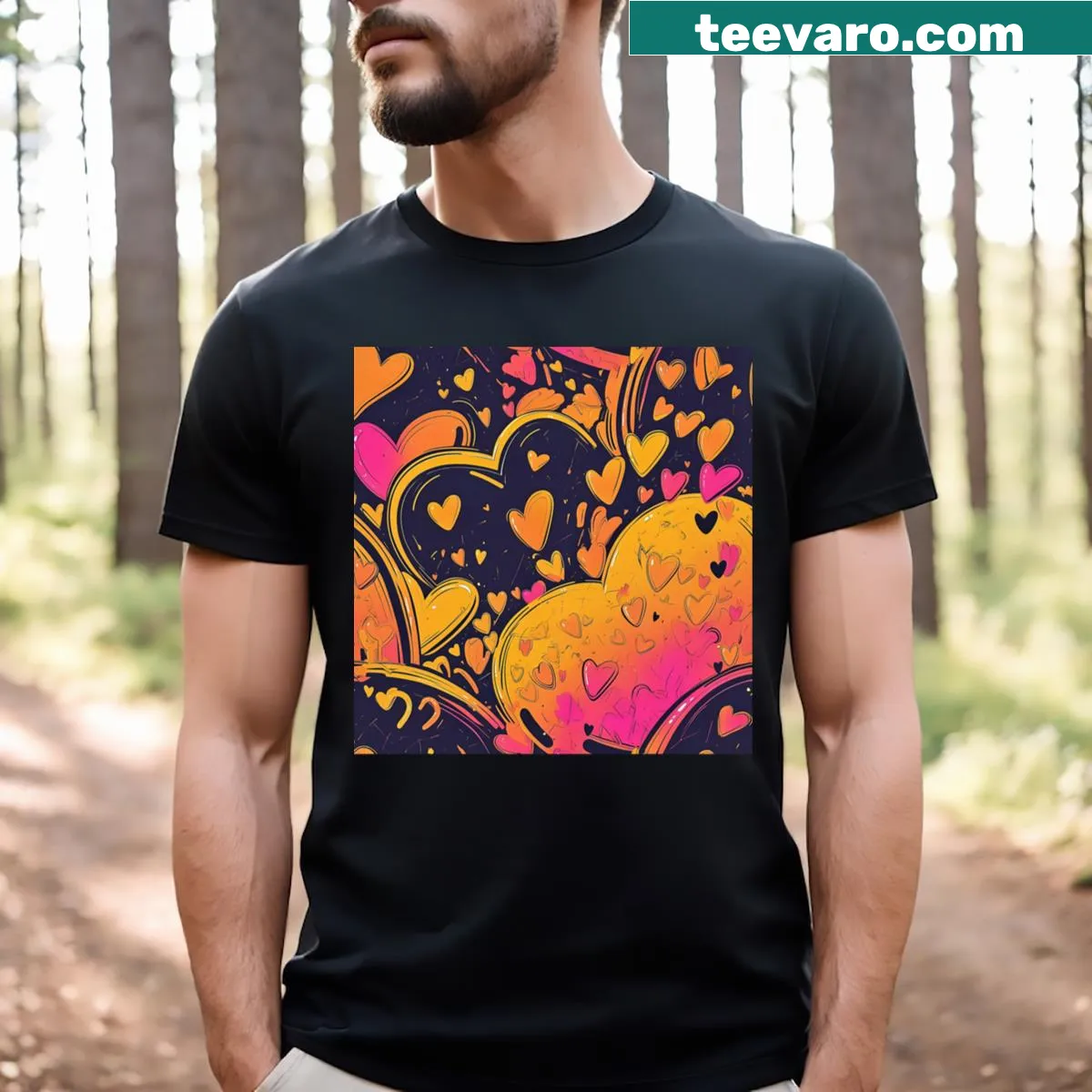 Bold heart pattern design on T-shirt — on a men's t-shirt
