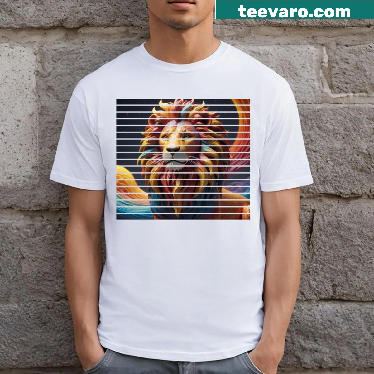 Illustration of a lion combined with meteorological elements on a T-shirt — on a men's t-shirt