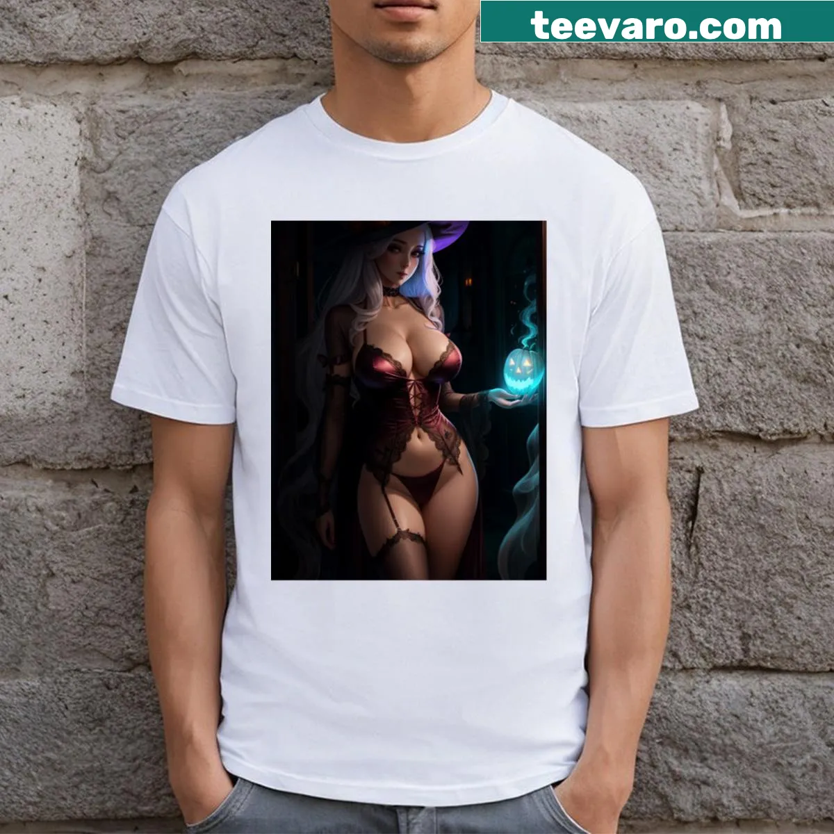 Illustration of a sexy ghost woman for Halloween T-shirt — on a men's t-shirt