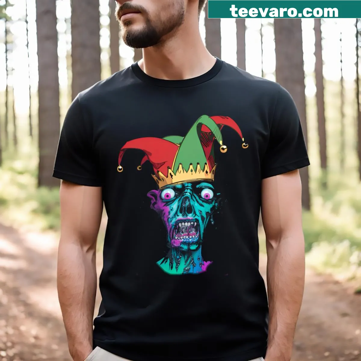 Whimsical t-shirt featuring a zombie in King Arthur's court — on a men's t-shirt
