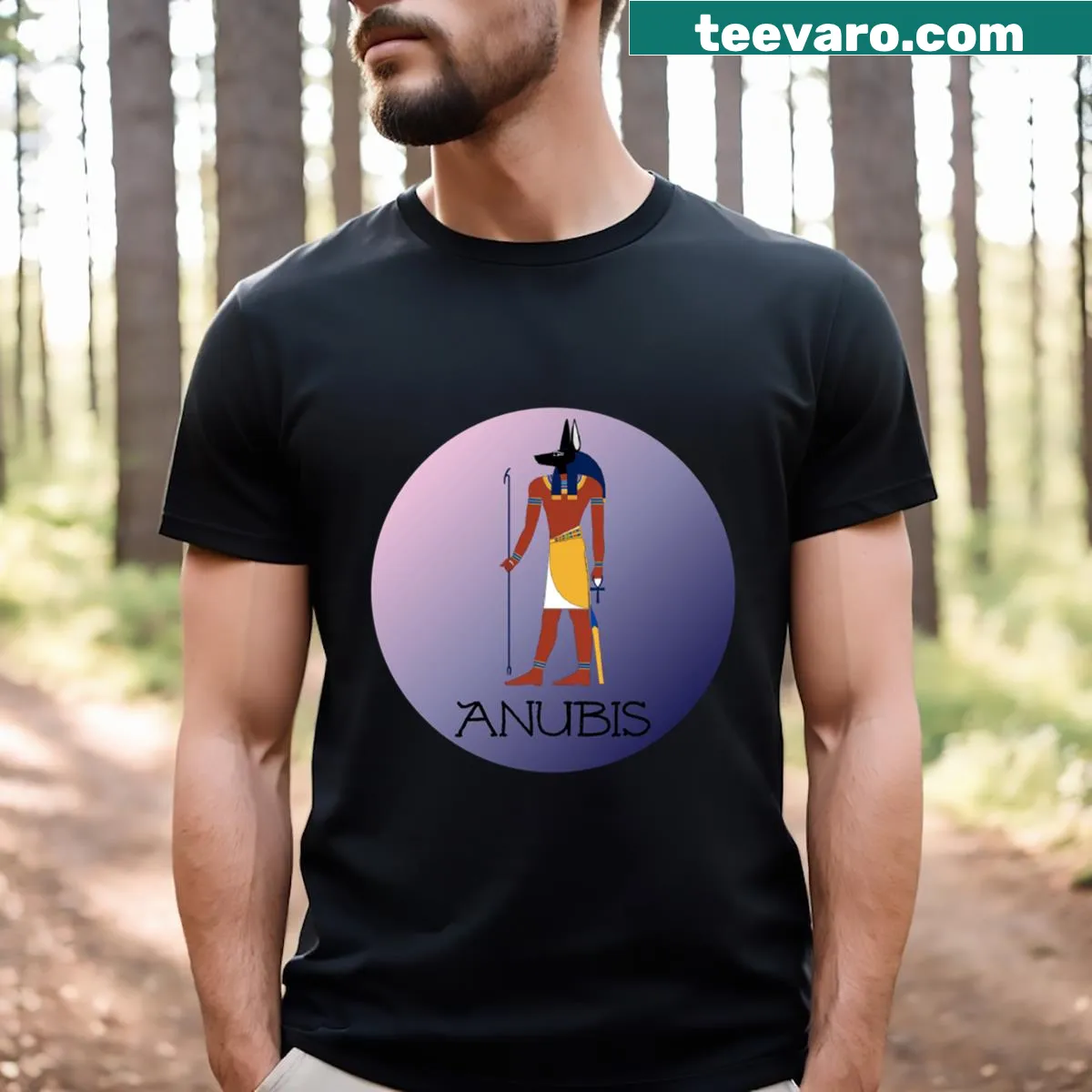 T-shirt featuring Anubis, the Egyptian god of funerary rites — on a men's t-shirt