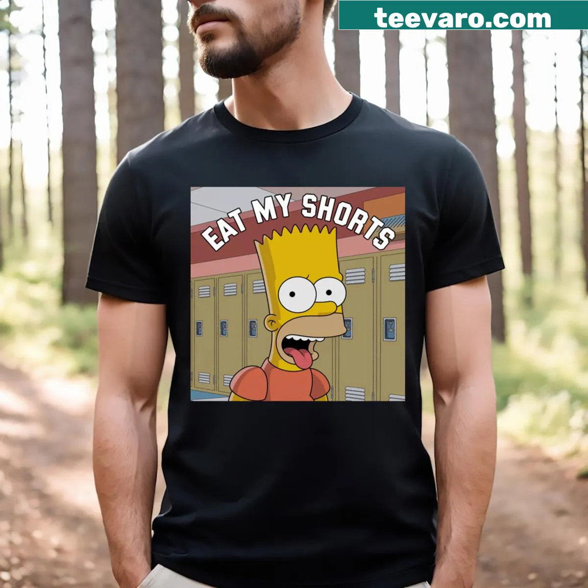 Classic Bart Simpson t-shirt with school lockers background — on a men's t-shirt