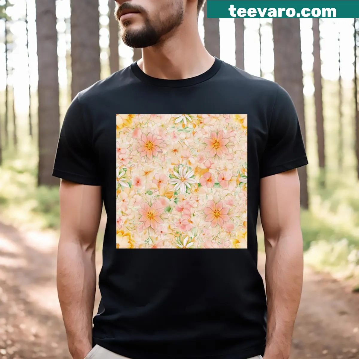 Floral mandala design T-shirt featuring intricate blooming flowers — on a men's t-shirt