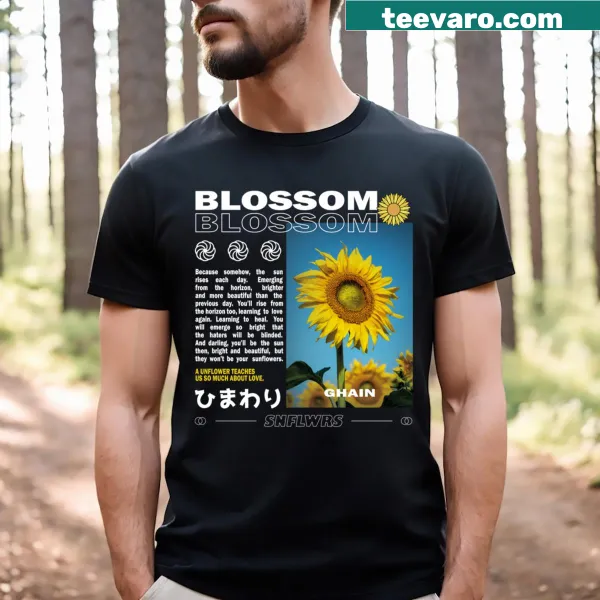 Illustrated sunflower graphic on Blossoming Sunflower T-shirt