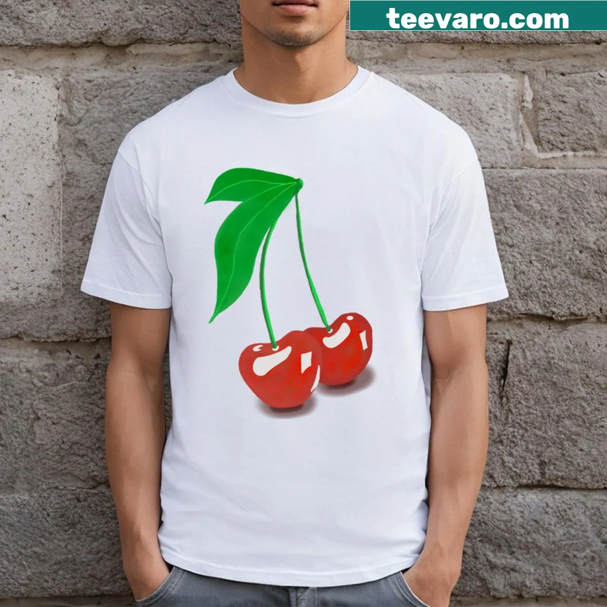 Cherries graphic T-shirt celebrating the fruit — on a men's t-shirt