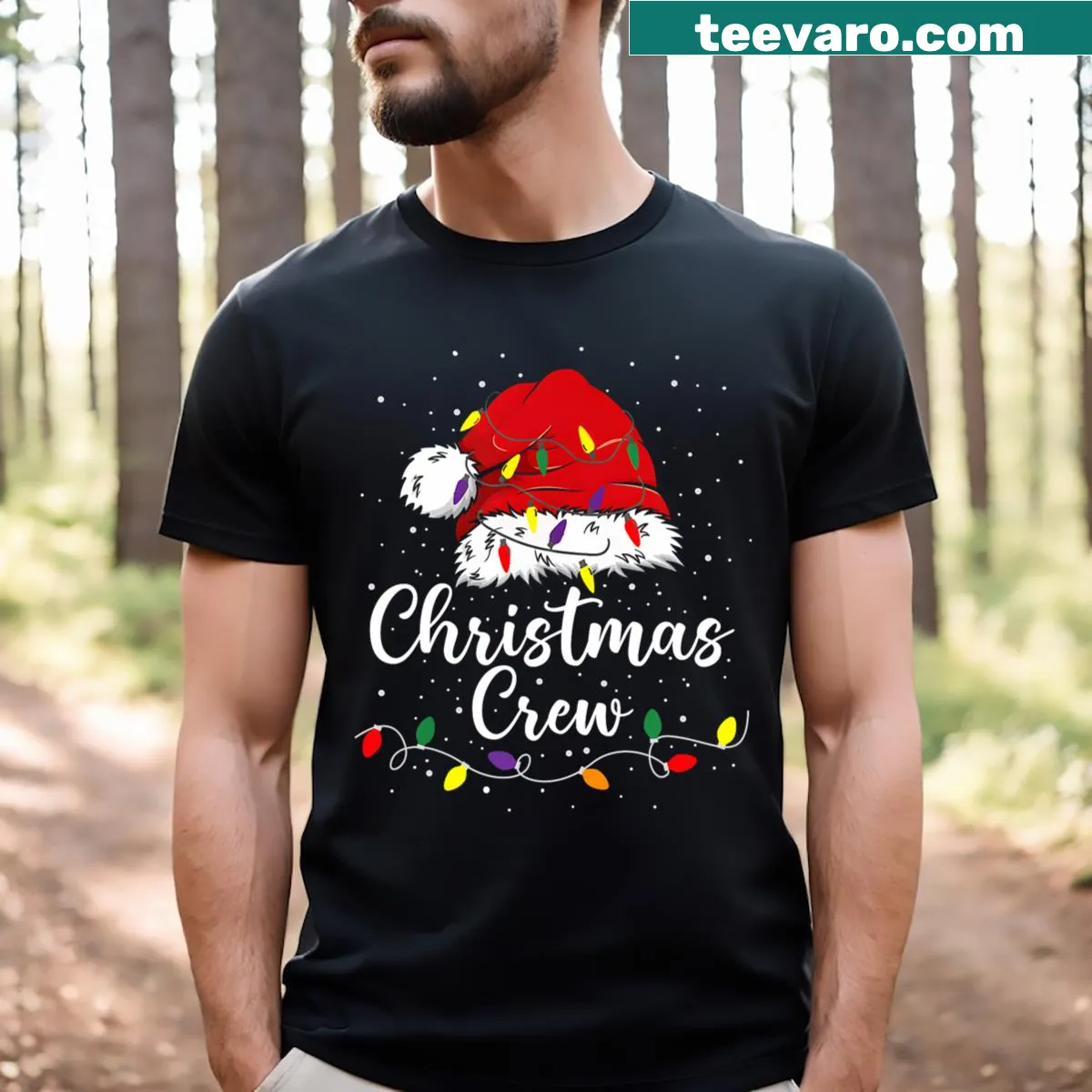 Matching Christmas family pajama party t-shirt with festive graphics — on a men's t-shirt