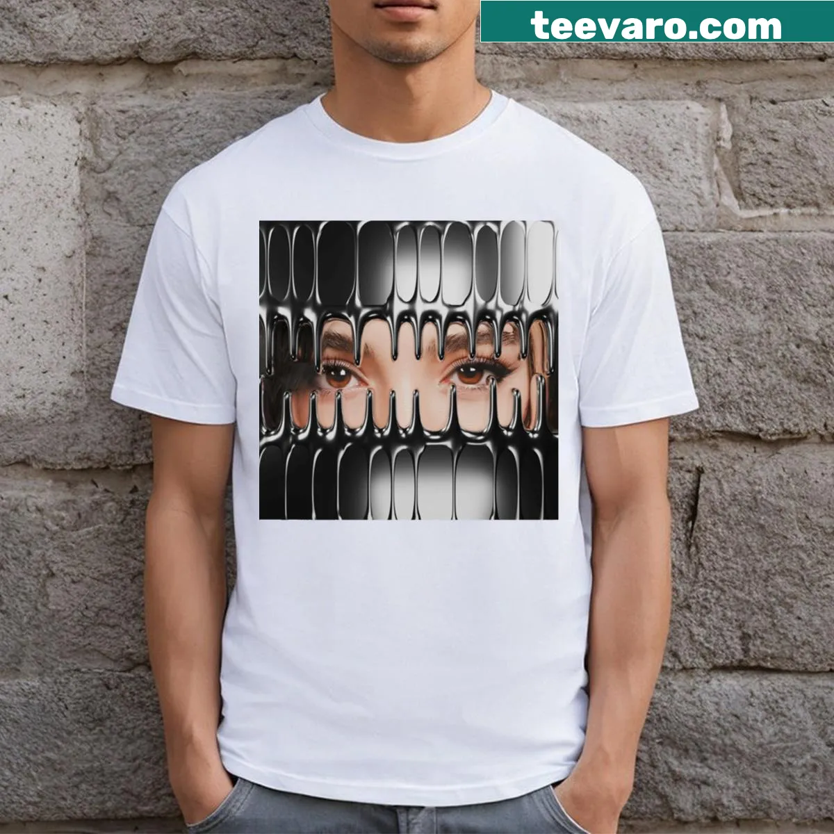 Minimalist t-shirt featuring bold typography design — on a men's t-shirt