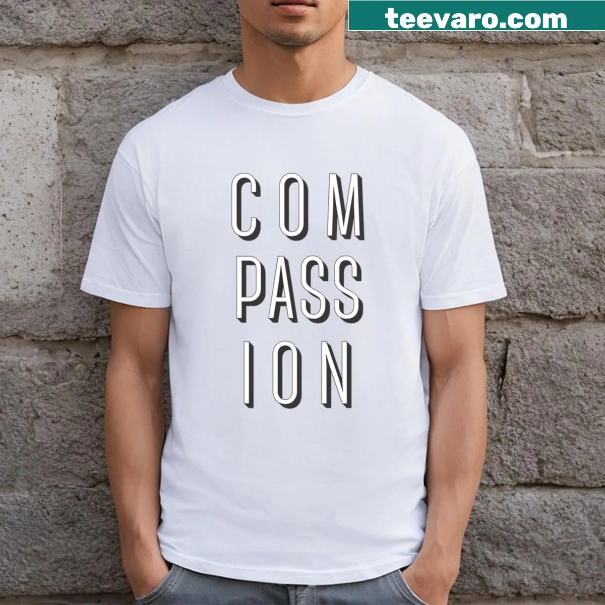 T-shirt with a design promoting compassion and kindness — on a men's t-shirt