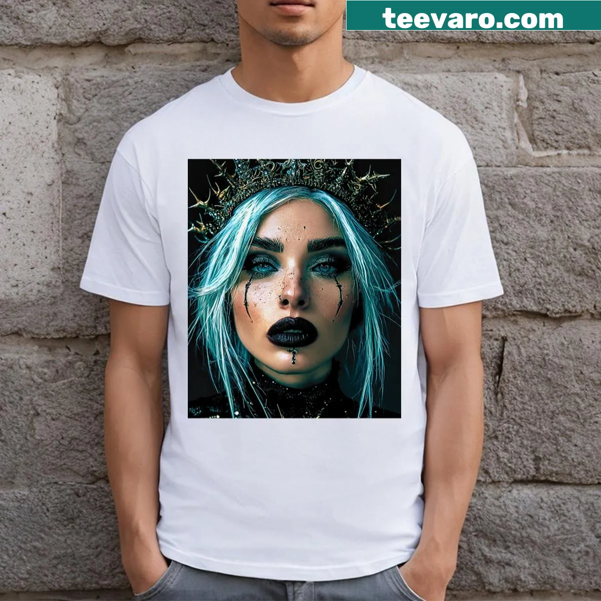 Gothic queen with spiked crown graphic T-shirt for Halloween. — on a men's t-shirt