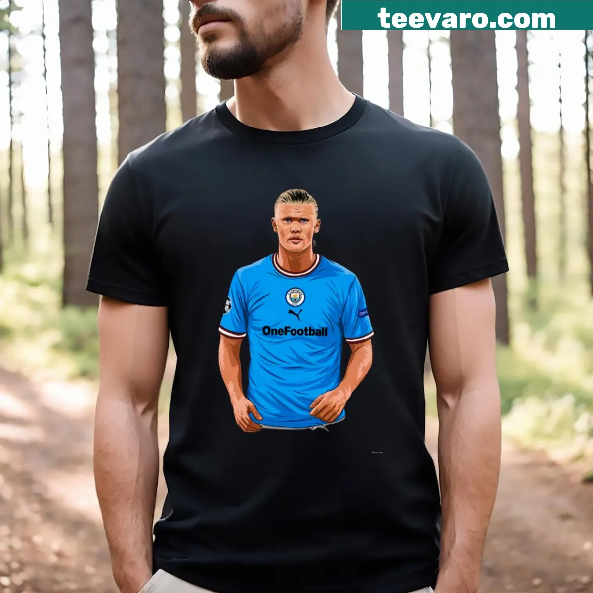 T-shirt featuring an artistic tribute to football star Erling Haaland. — on a men's t-shirt