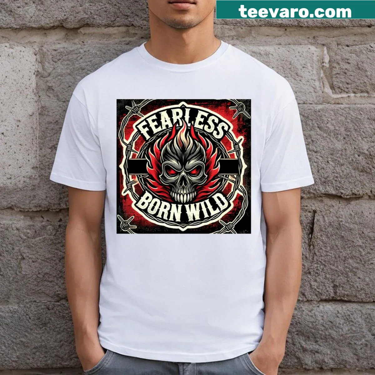 T-shirt with the inspiring phrase Fearless Born Wild in bold typography — on a men's t-shirt