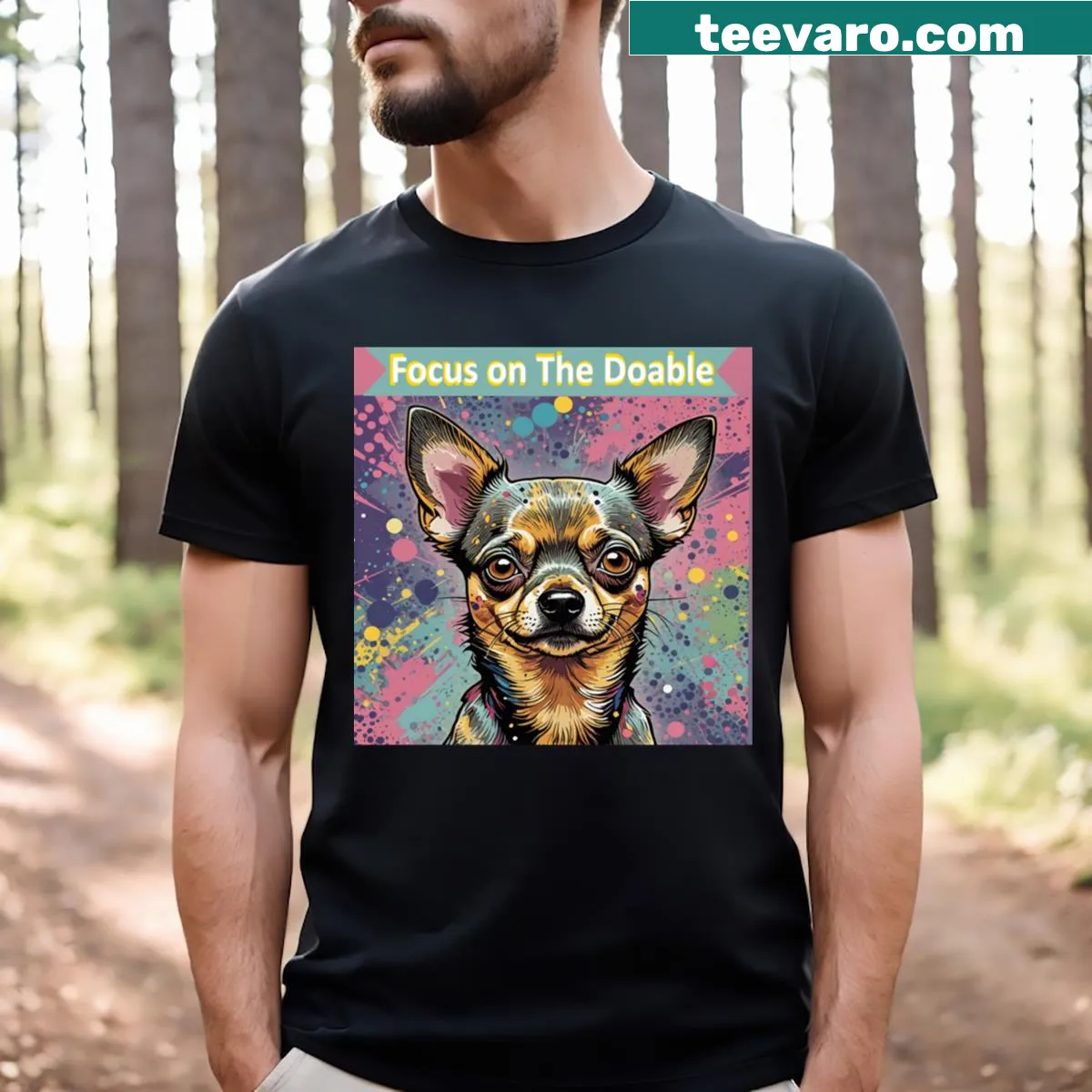 T-shirt featuring the phrase 'Focus On The Doable' in bold typography. — on a men's t-shirt