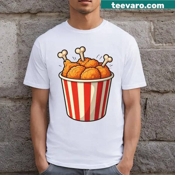 Playful graphic T-shirt featuring fried chicken.
